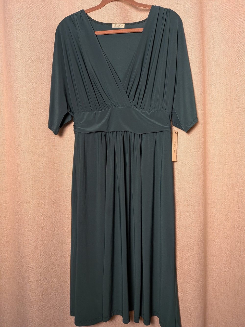 Kiyonna 1X NWT Teal Faux Wrap Midi Dress Batwing Sleeve Plus Size USA